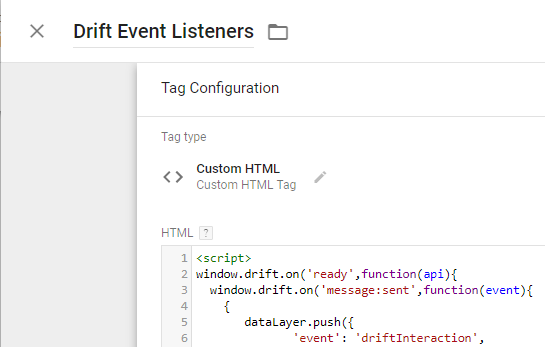 drift gtm custom html tag
